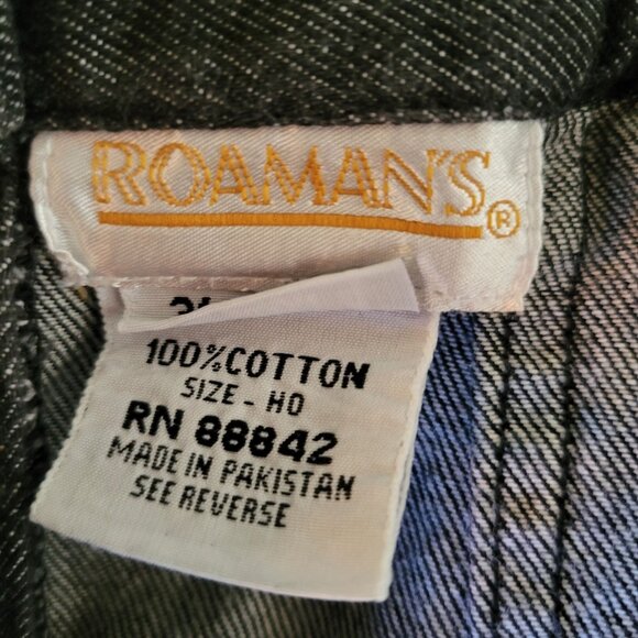 Roamans 8 Black Denim Long A Line Skirt Cotton Maxi Modest Front Slit - Picture 3 of 4